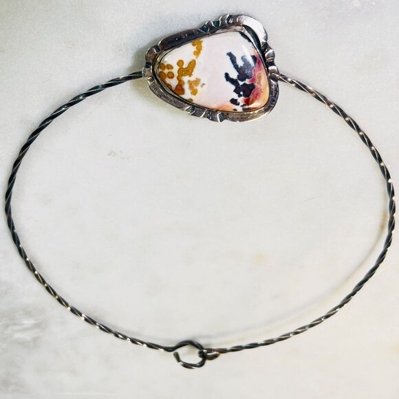 Vtg Picture Jasper Pendant Artisan Silver 925 Necklace Southwest Twisted Torque - Picture 9 of 11